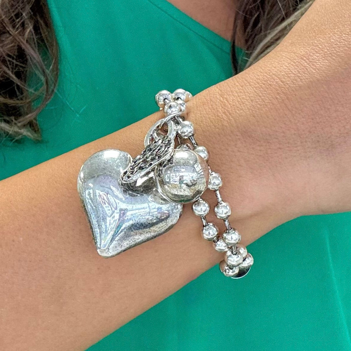 Snowball Bracelet With Hearts Silver