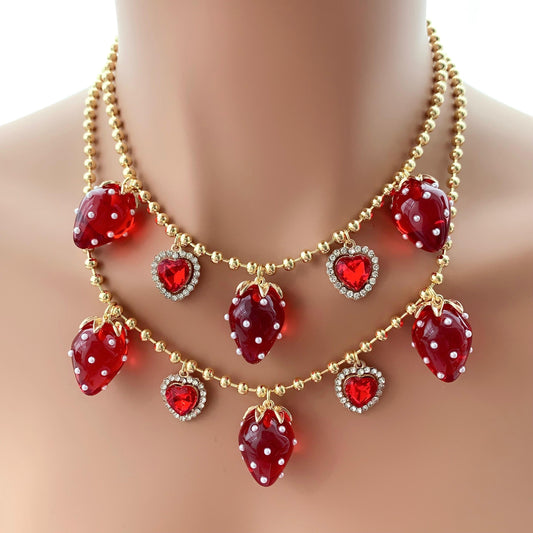 Strawberry With Heart Necklace