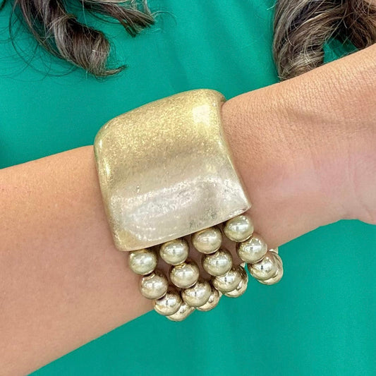 Half Plain And Layers Elastic Gold Bracelet