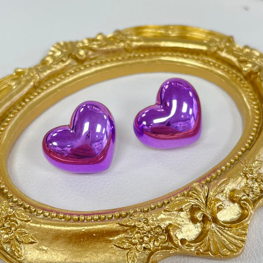 Heart Metal Purple Earrings