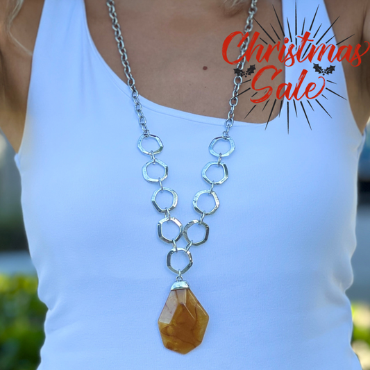 Brown Acry Stone Silver Necklace