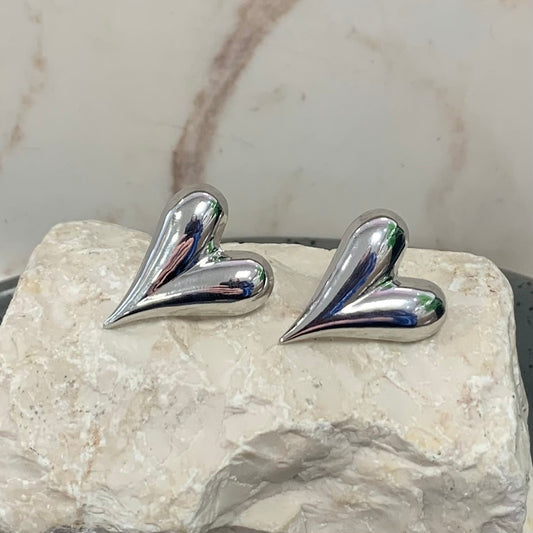 Curved Heart Silver Earrings