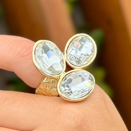 3 Clear Quartz Gold Ring