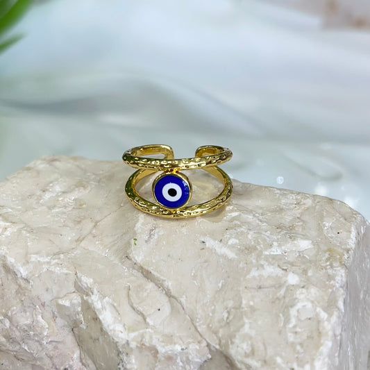 Navy Blue Evil Eye Gold Ring