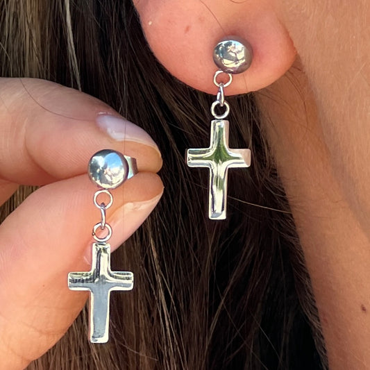 Silver cross earrings