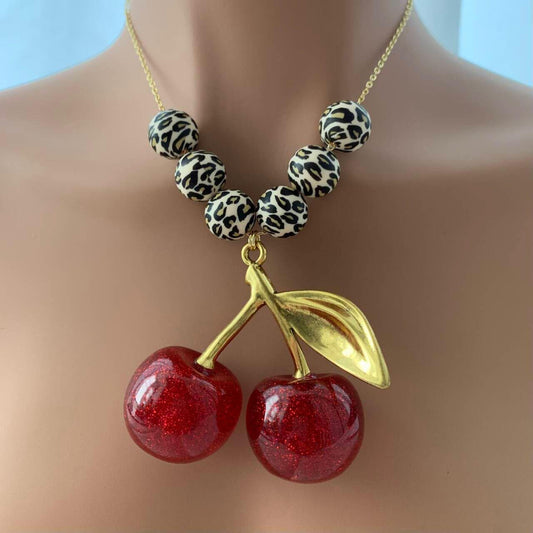 Big Cherry Leopard Beads Necklace