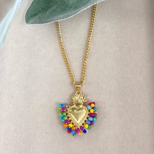 Differents Balls Colors Heart Gold Necklace