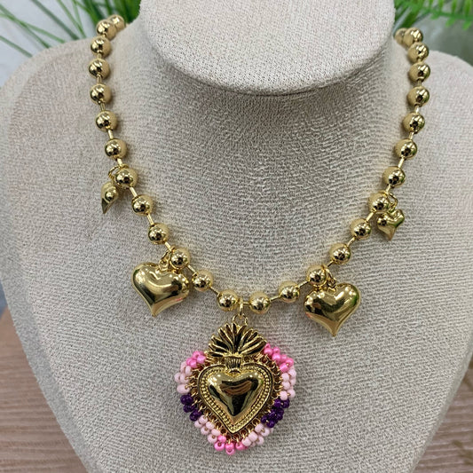 Pink and Purple Heart Necklace