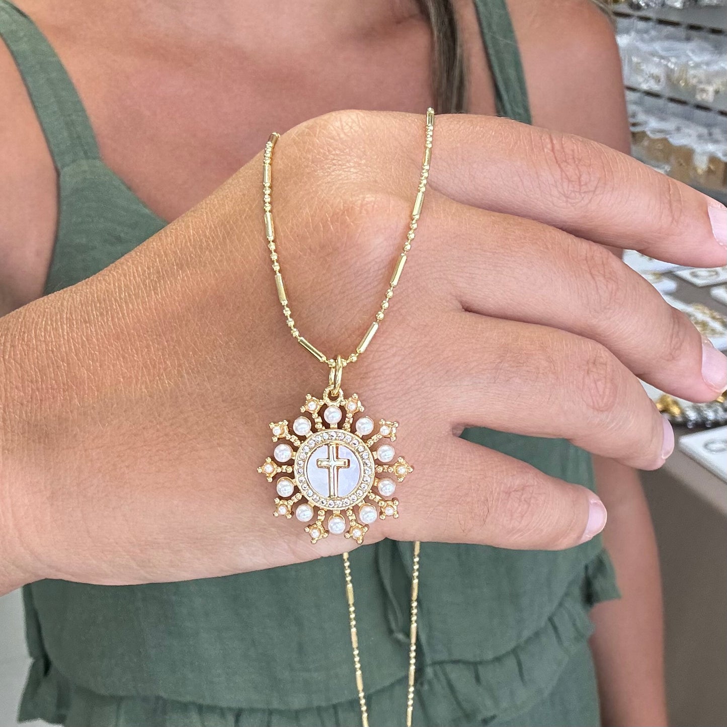 Cross With Pearls Necklace