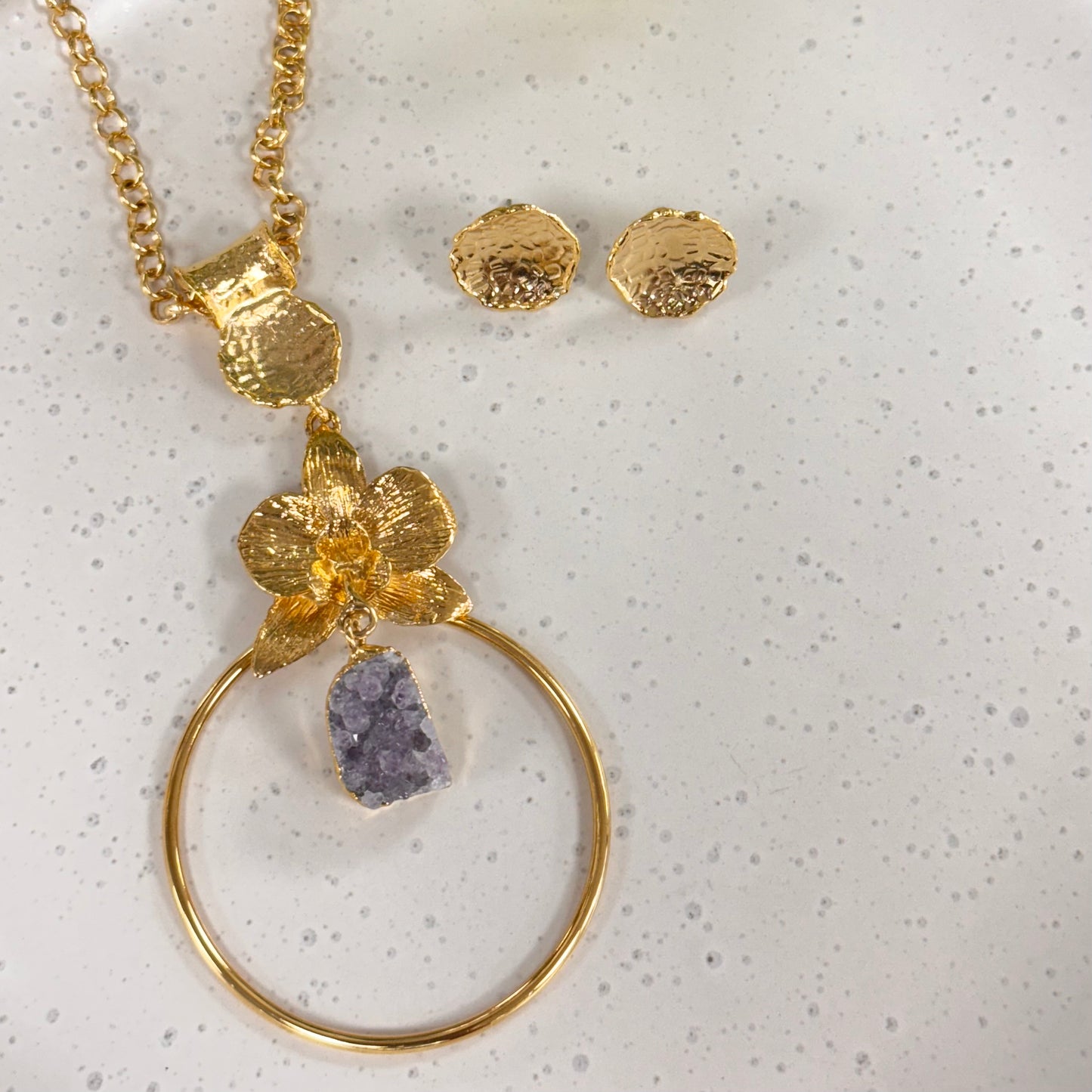 Amethyst Flower Necklace Set