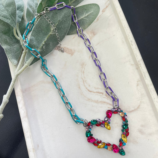 Colorful Stones Heart Necklace