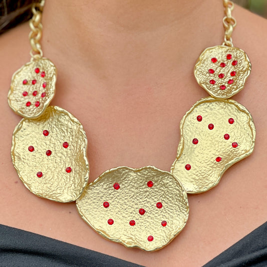 Hammered Base Red Quartz Necklace