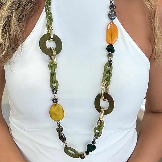 Green and Mustard Long Necklace