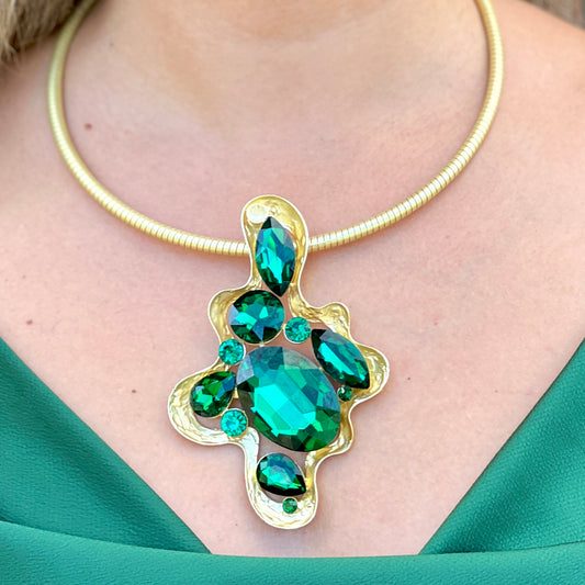 Floral Green Quartz Gold Necklace