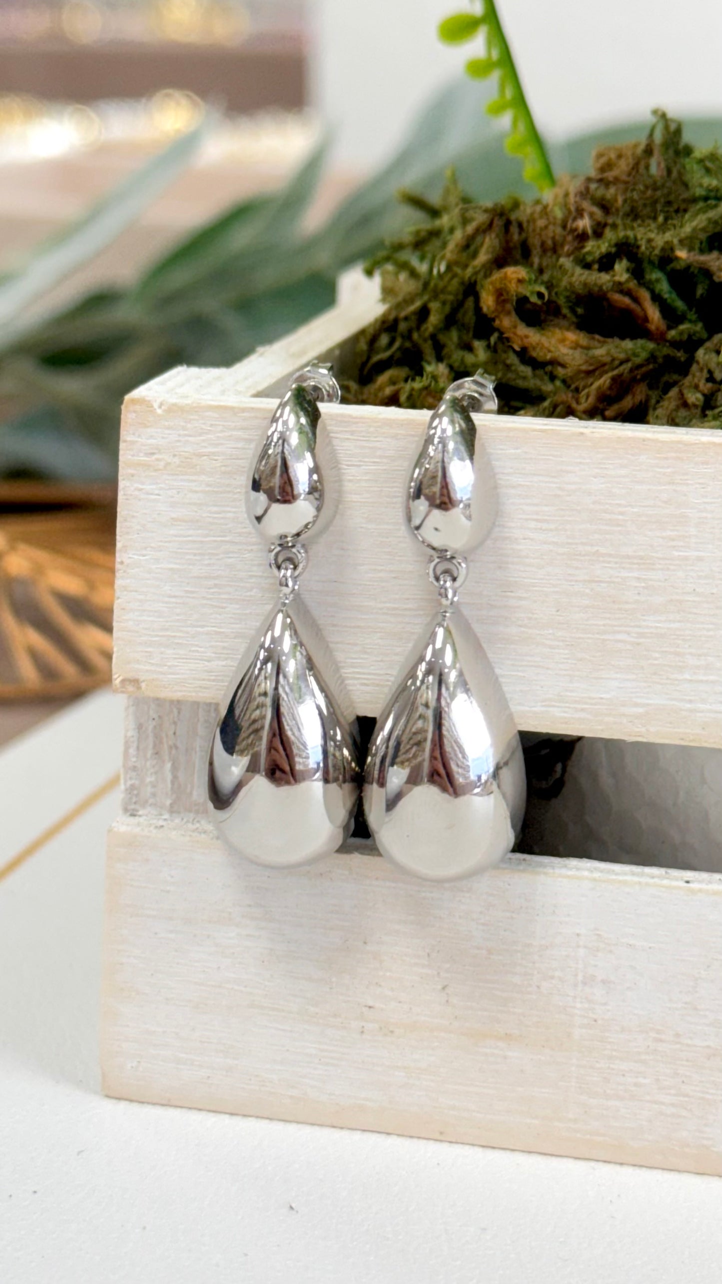 Mid Two Drops Silver Earrings