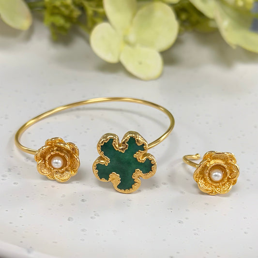 Green flower pearl 2pcs set