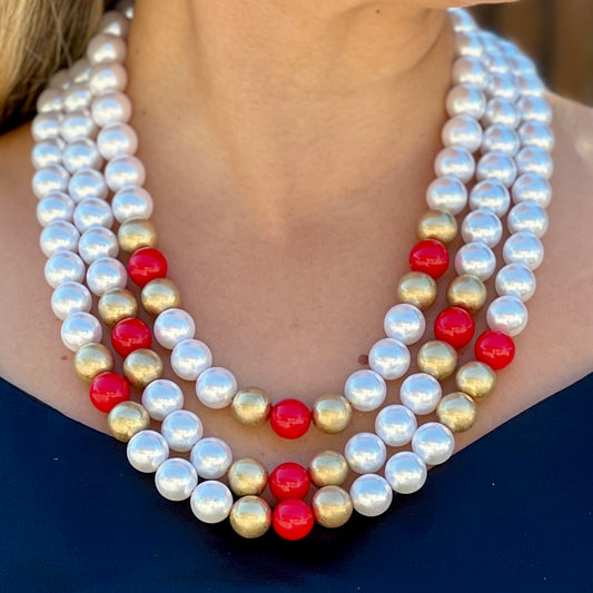 3 Pearls Layers With Gold and Red Balls