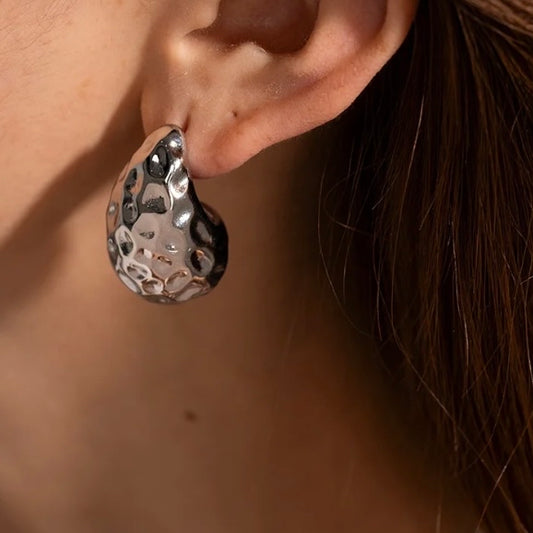 Hammered Drop Silver Earrings