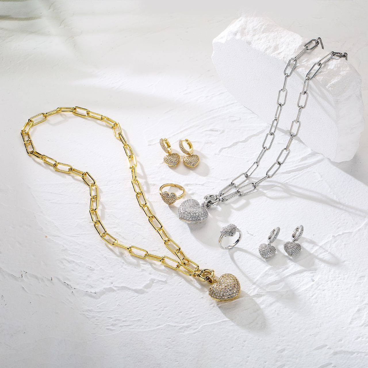 Two Sides Quartz Heart Silver Earrings