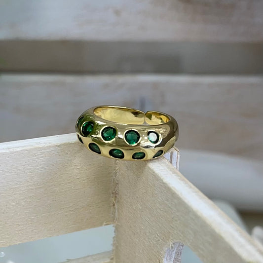 Gold Ring With Circles Green Quartz