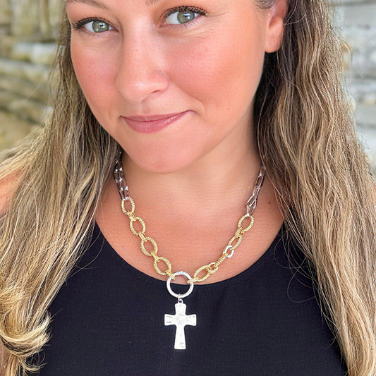 Two Tone Cross Necklace