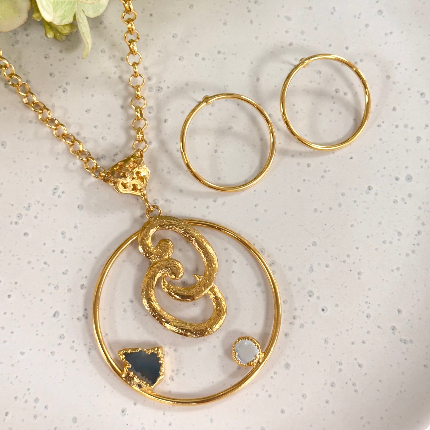 Natural Cut Ocean Bule Pearl Set