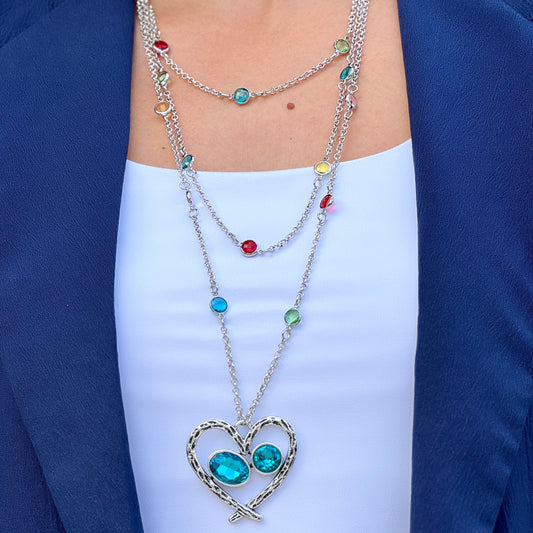 3 Layers Heart Pendant Silver Necklace