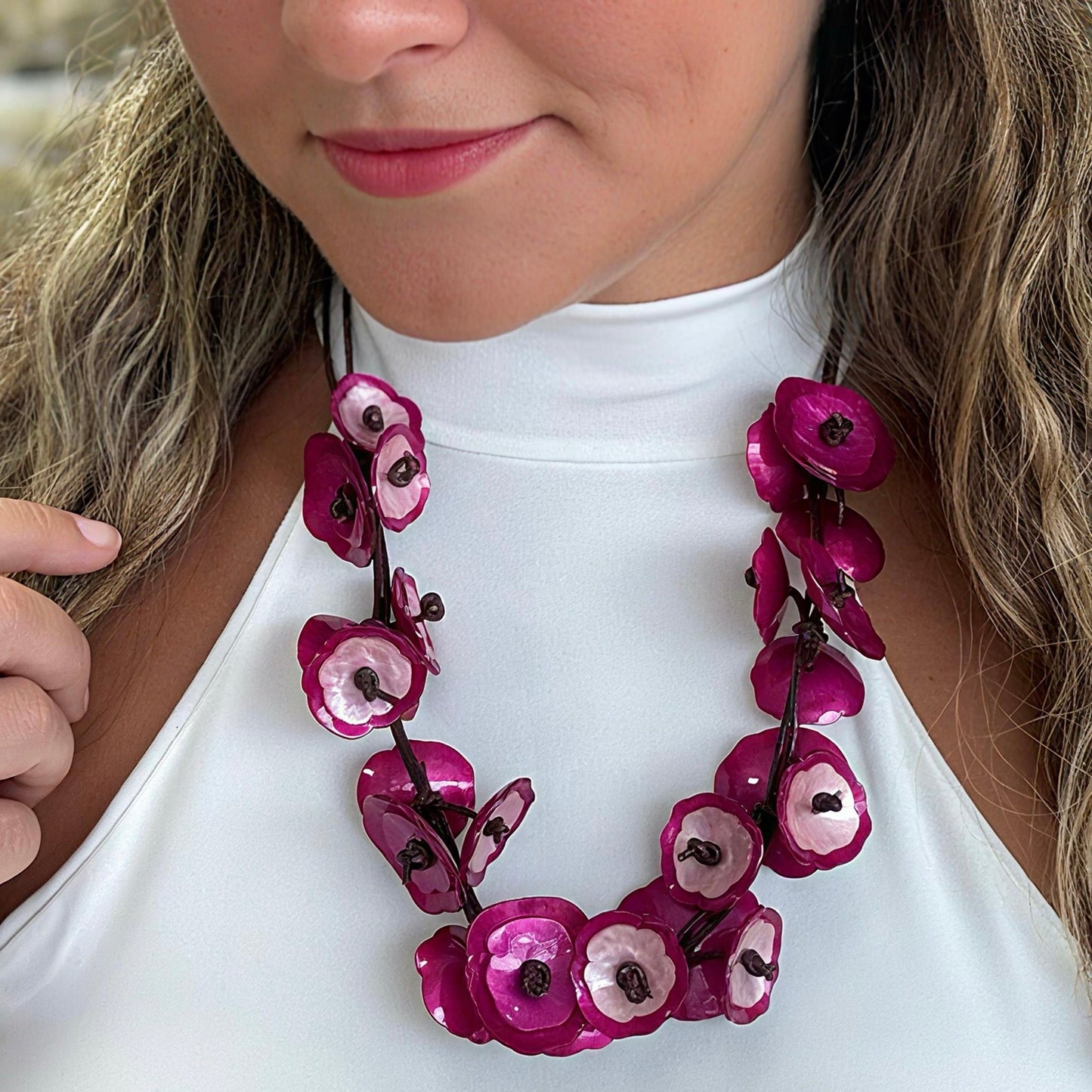 Fuchsia Pink Flowers Necklace