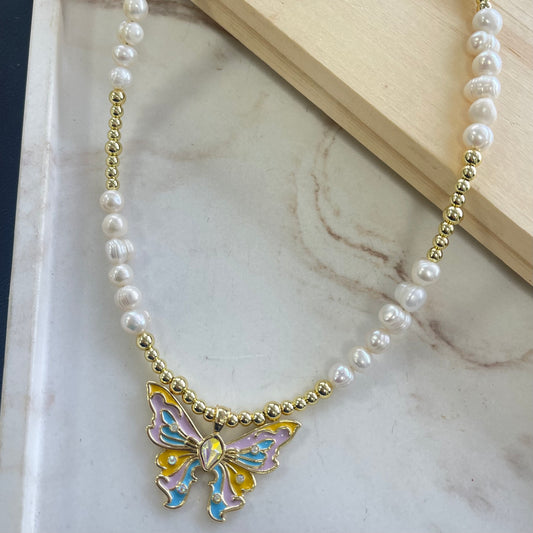 Colorful Butterfly Gold Necklace