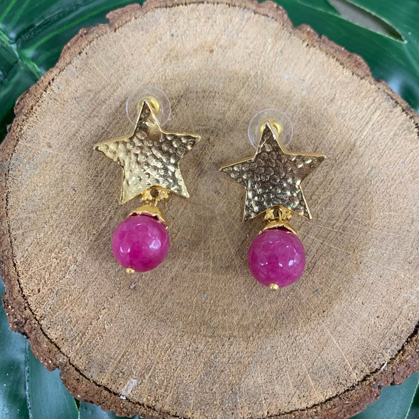 Fuschia Gold Star Earrings