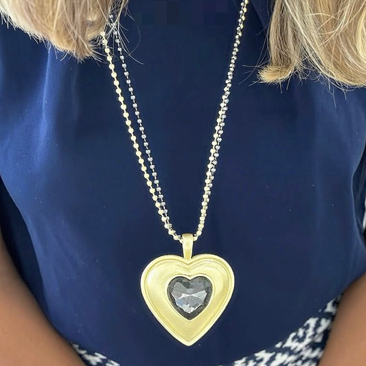 Gold Heart With Black Stone Necklace