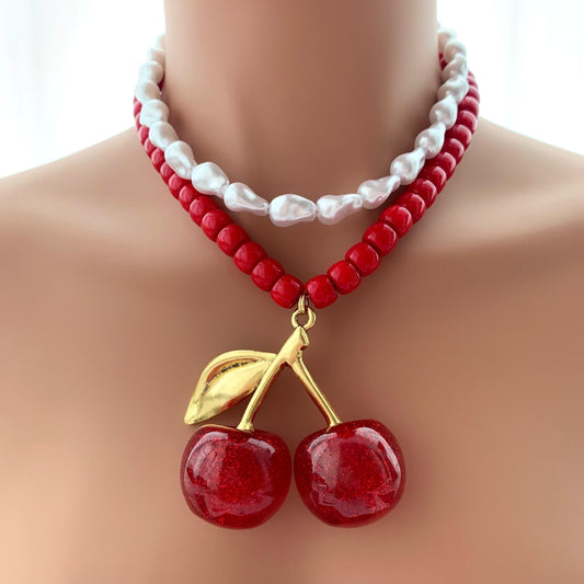 Cherry With Red Beads and Pearl