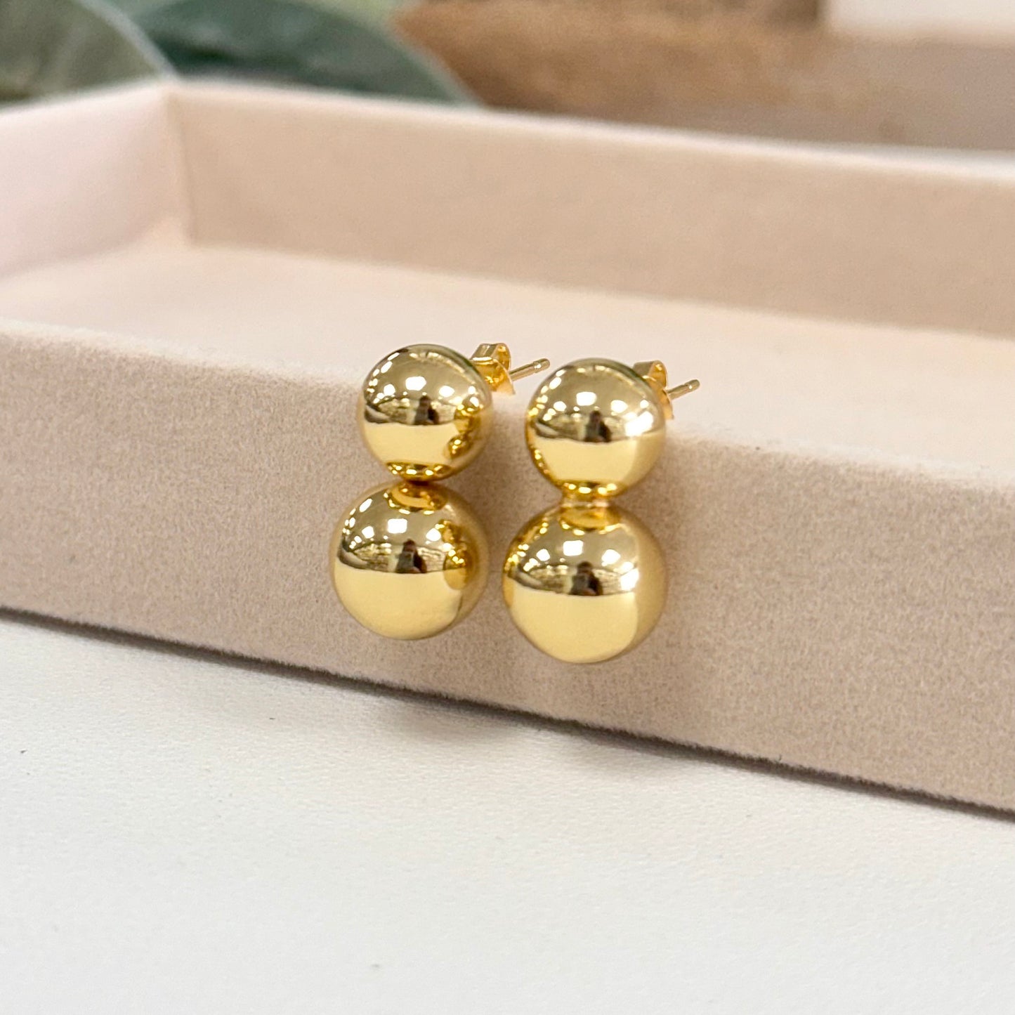 Two Mid Balls Gold Earrings