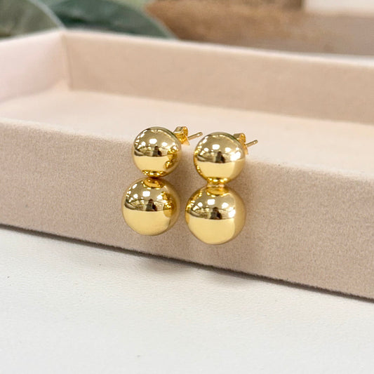 Two Mid Balls Gold Earrings
