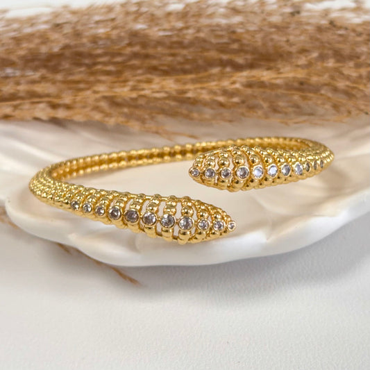 Snake Cuff Gold Clear Stones Line Bracelet