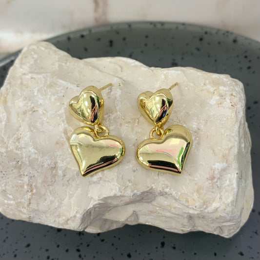 Two Heart Gold Earrings