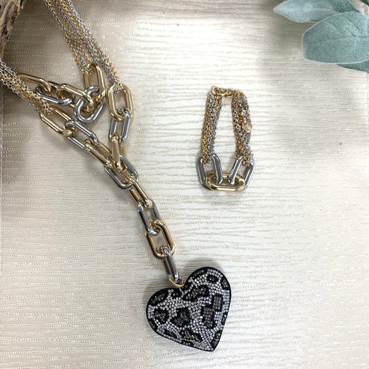 Two Tone With Silver Heart 2pcs Set