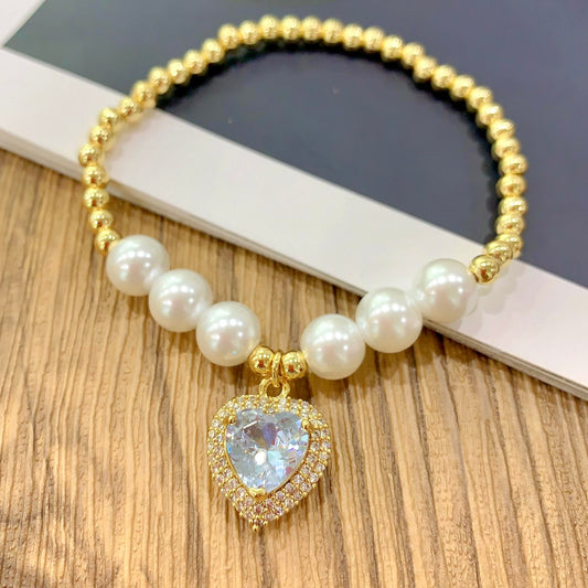 Clear Quartz Heart Elastic Bracelet