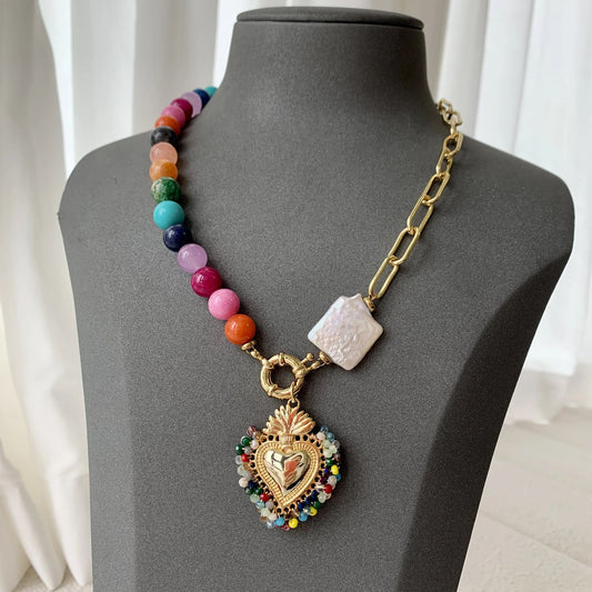 Differents Colors Heart Gold Necklace