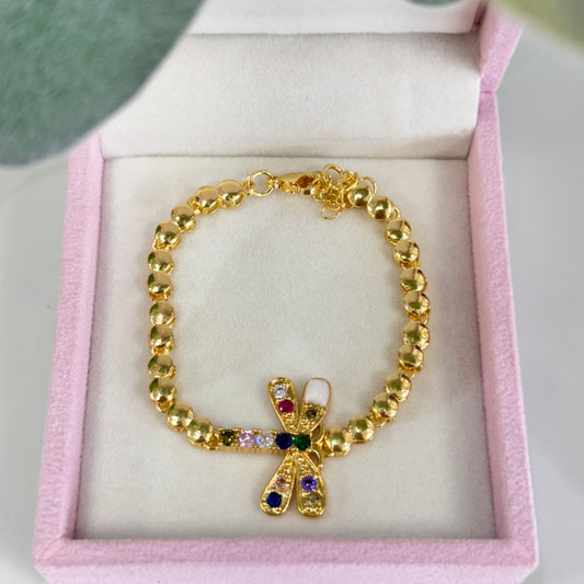 Multicolor Dragonfly Gold Bracelet