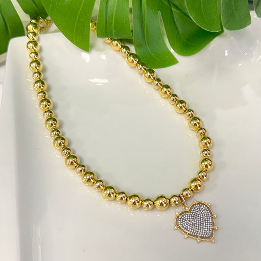 Quartz Heart Globe Gold Necklace