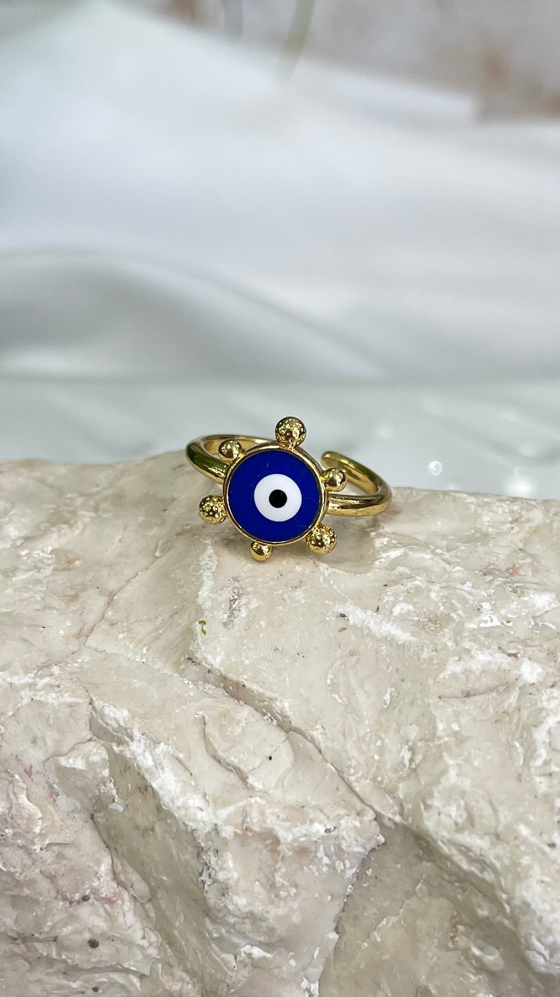 Navy Blue Circle Evil Eye Gold Ring