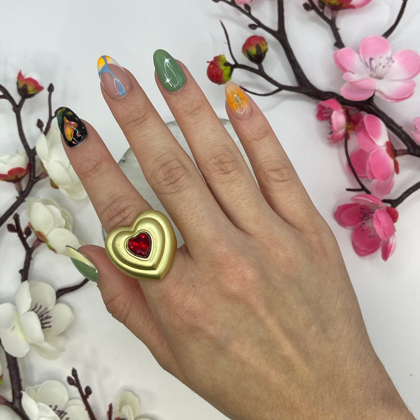 Ruby Heart Gold Ring