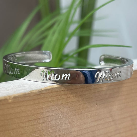 Mom Silver Cuff Bracelet