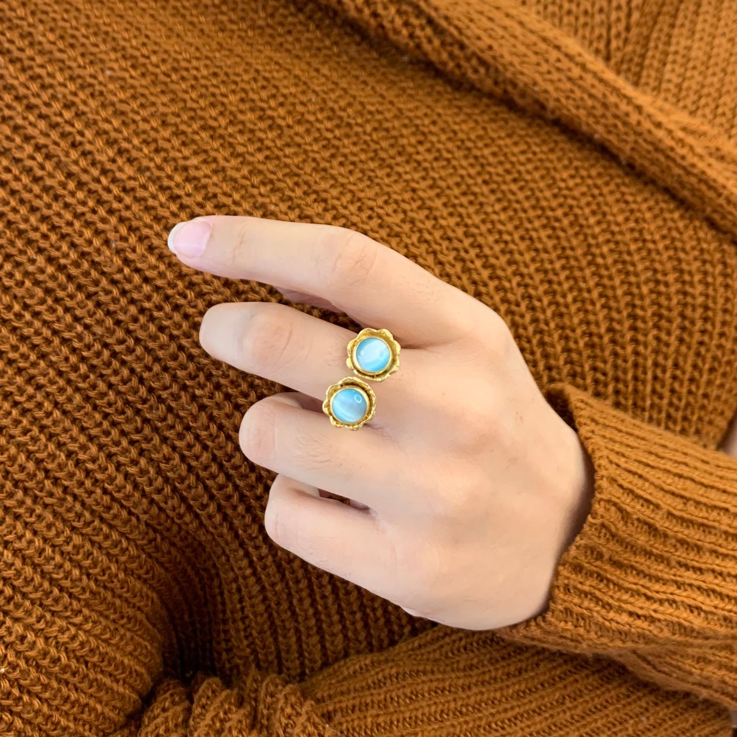 Flower Blue Ring Stone