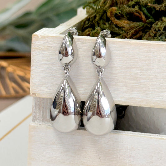 Mid Two Drops Silver Earrings