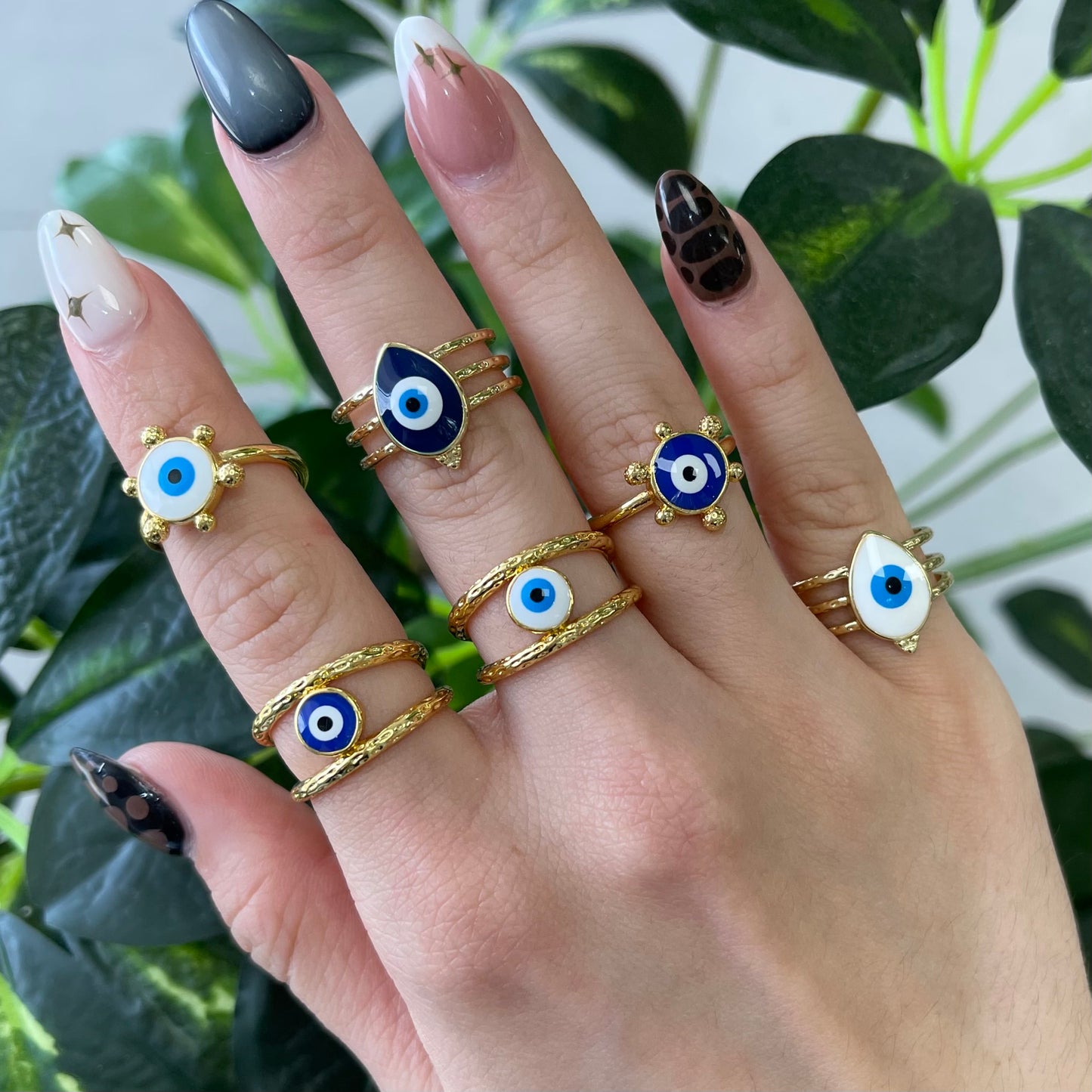 Navy Blue Circle Evil Eye Gold Ring