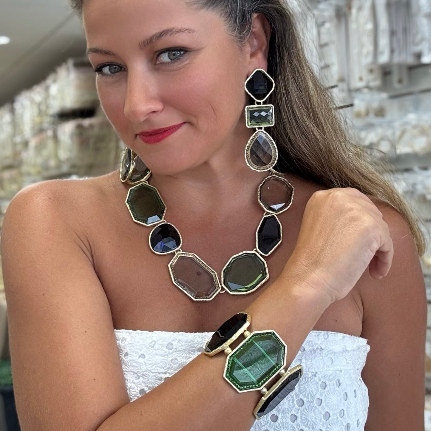 Green Quartz Differents Shape 3pcs Set