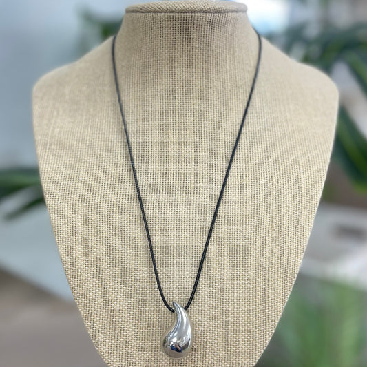 Silver Drop With Black Cord