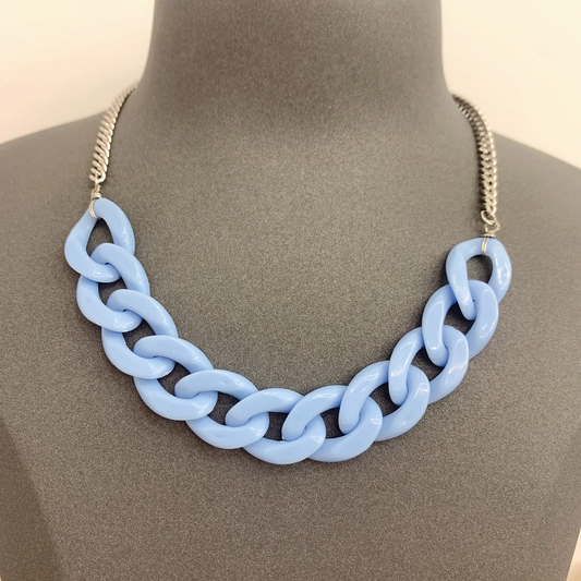 Blue Acrylic Chain Silver Necklace